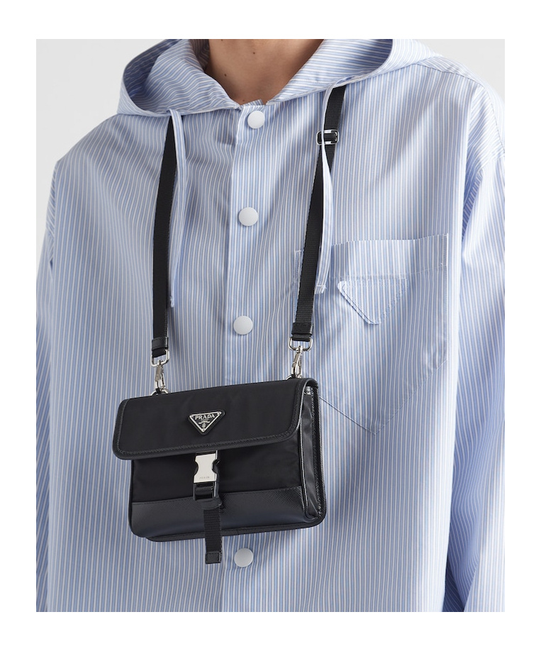 Prada Re-nylon And Saffiano Leather Smartphone Bag In Black