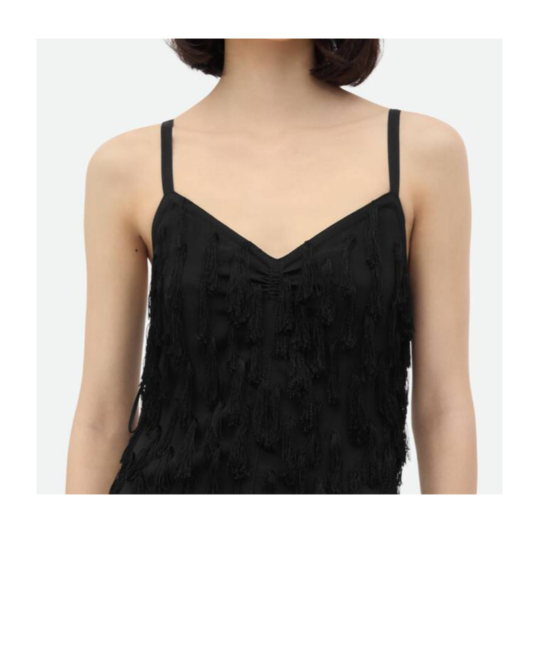 Shop Bottega Veneta Fringed Fil Coupe Crepe Dress In Black