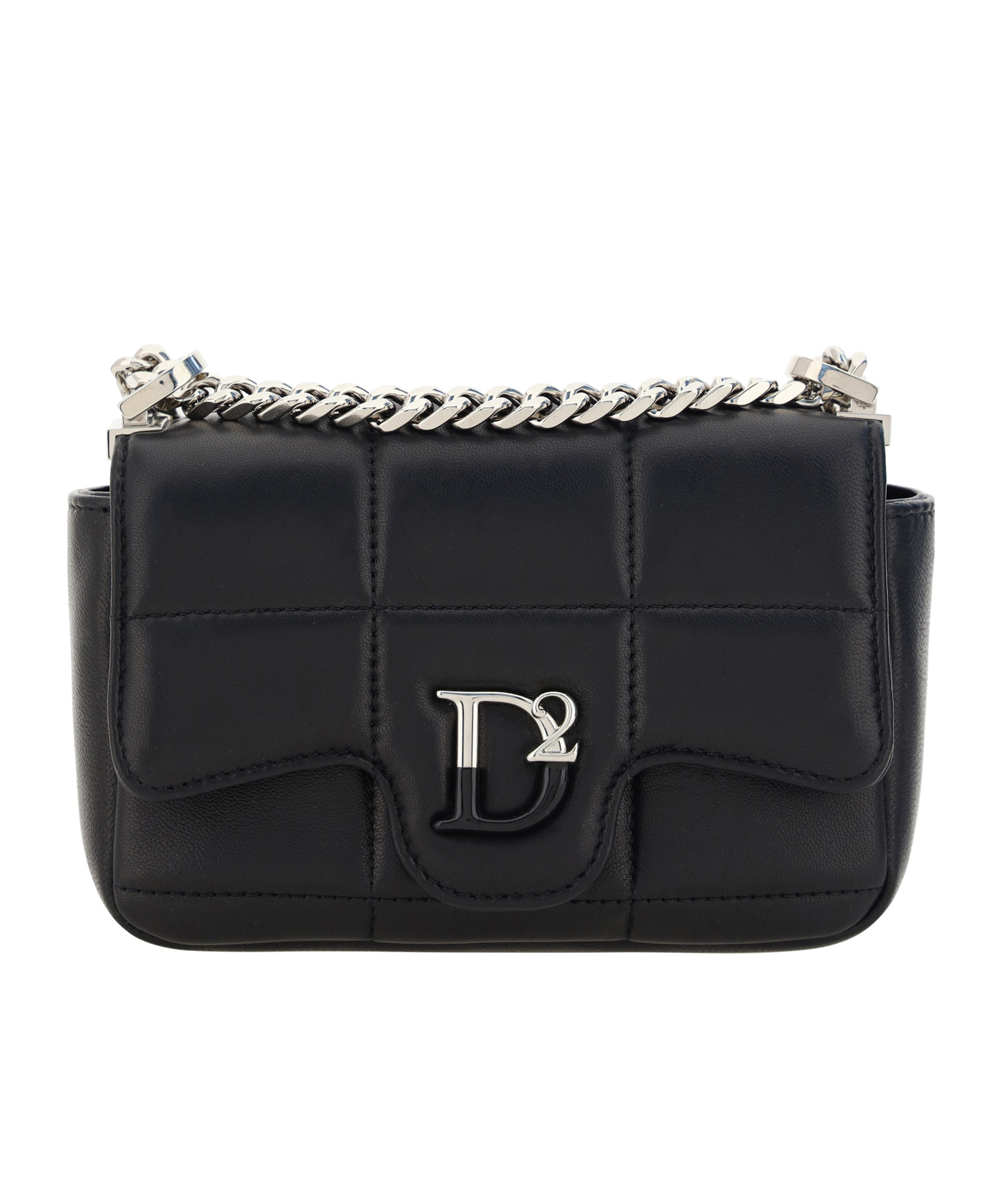 Dsquared2 Logo-plaque Quilted Shoulder Bag Woman Cross-body Bag Black Size - Leather In Black