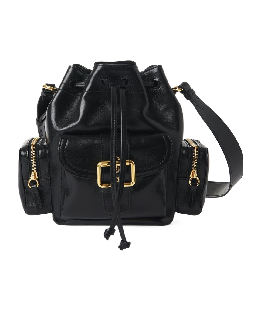 Chloé Camera Bucket Crossbody Bag In Shiny Calfskin In Black