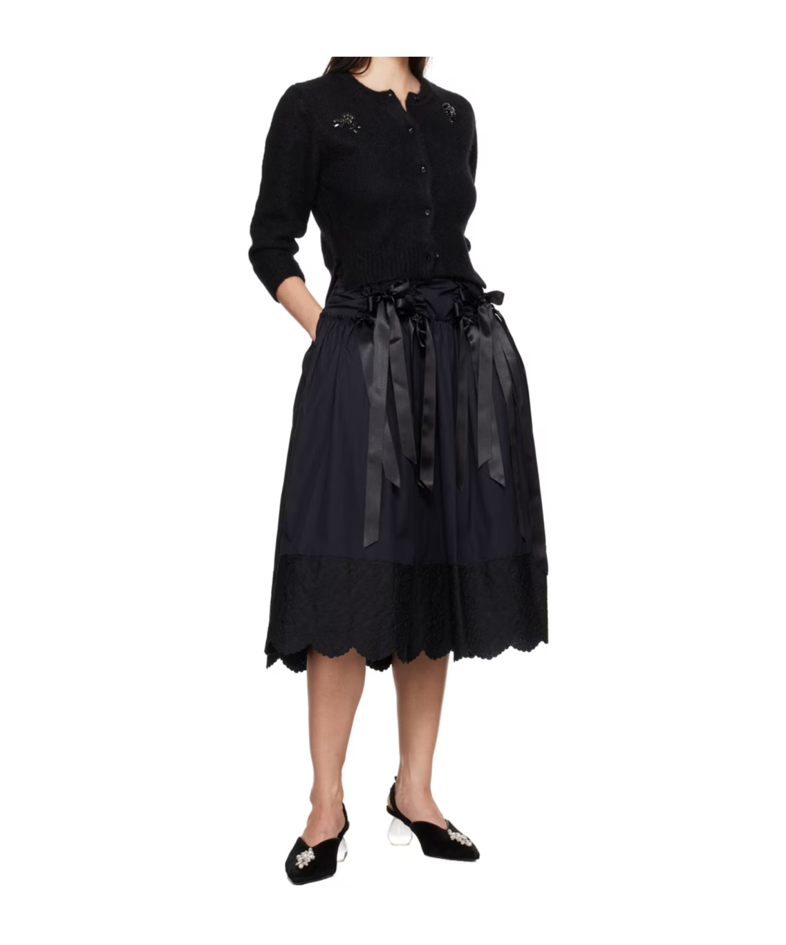 Simone Rocha Cropped Button-down Cardigan In Black