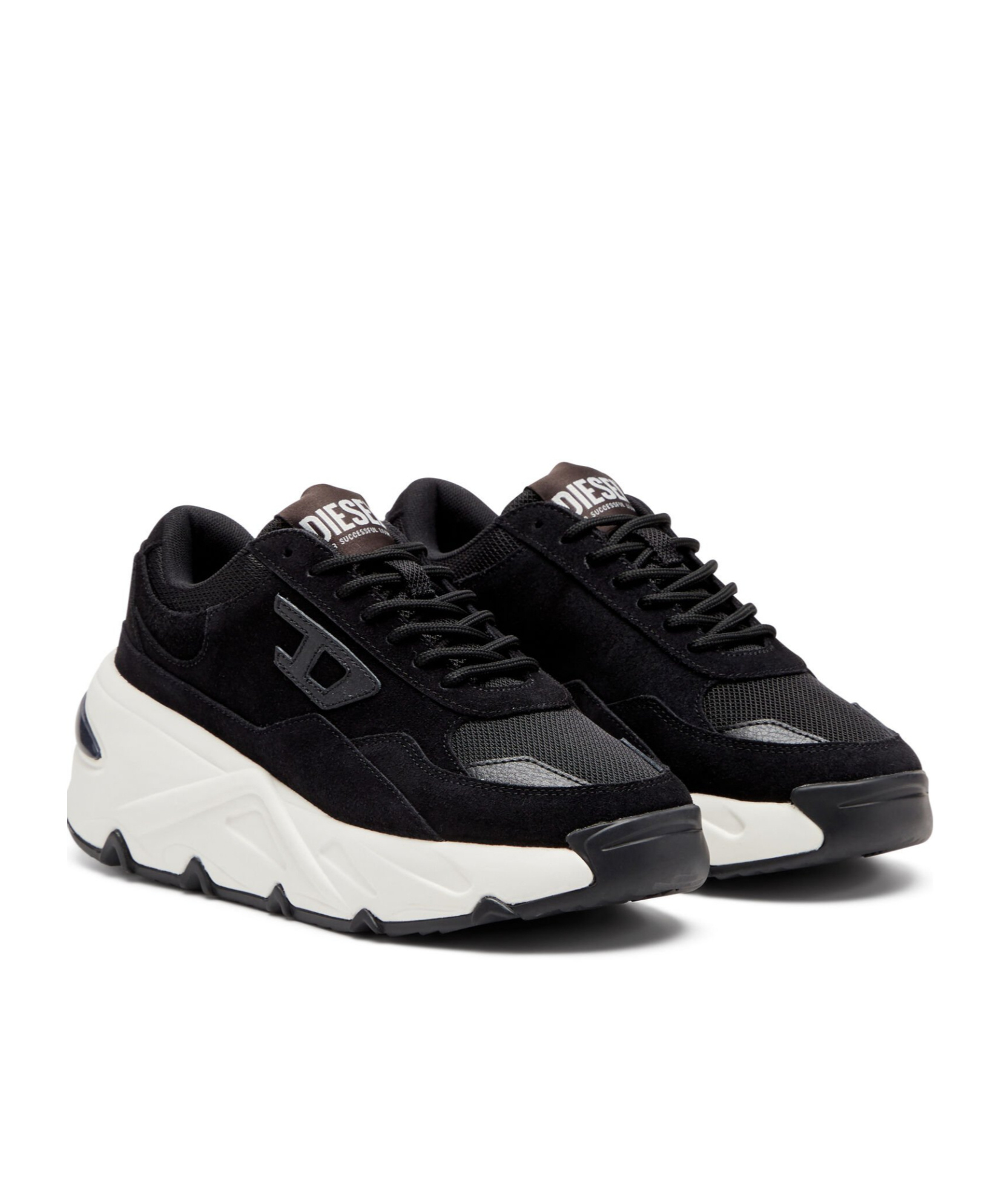 Diesel S-savannah-platform Sneakers In Suede And Mesh In Black