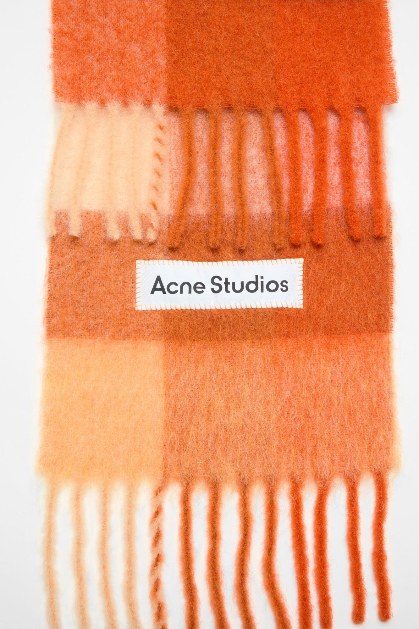 Acne Studios Checked Fringed Scarf In Brown