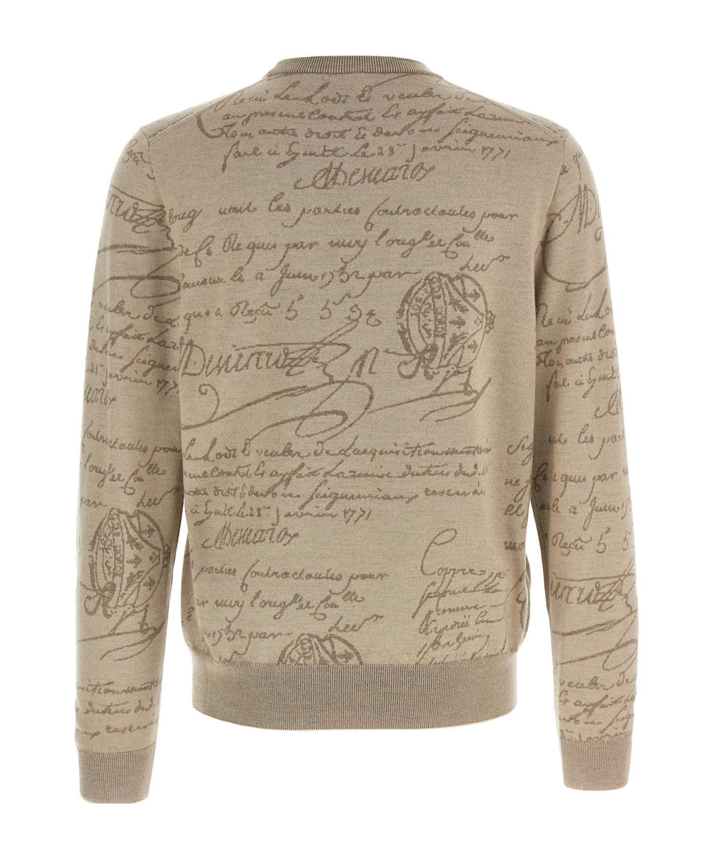 Berluti Crew Neck Long Sleeve Ribbed Sweater In Brown