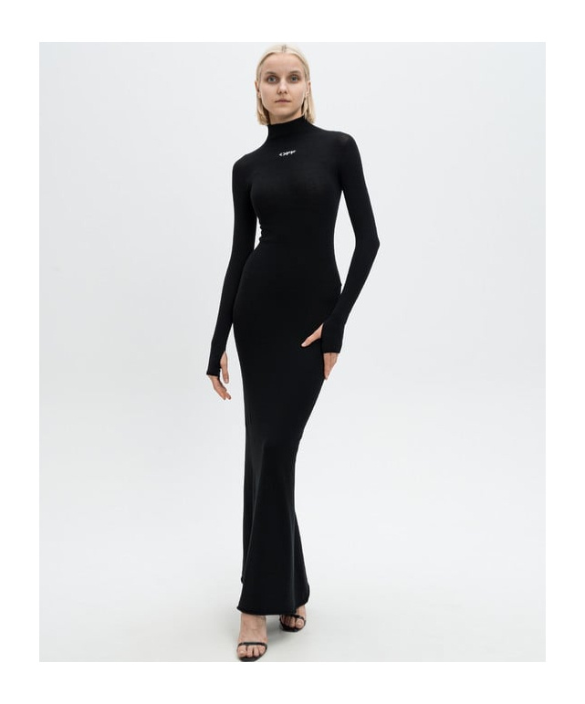 Off-white Off Stamp Slick Maxi Dress In Black