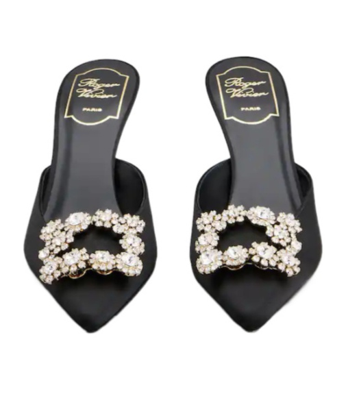 Roger Vivier Efflorescence Crystal-embellished Satin Mules In Black