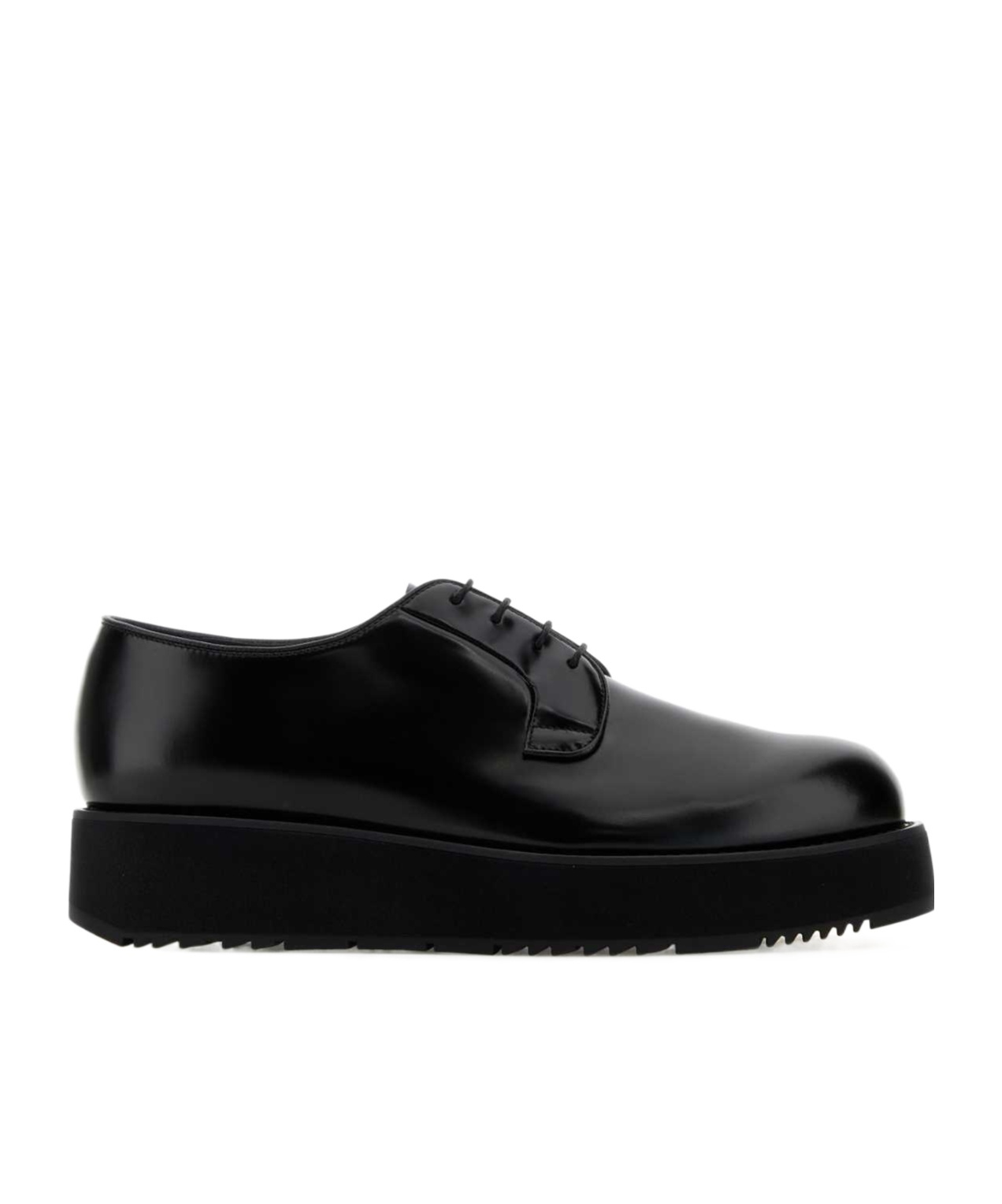 Prada Leather Lace-up Shoes Platform Sole In Black