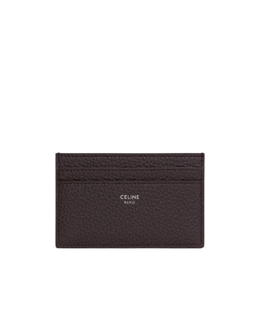 Celine Medium Card Holder In Grained Calfskin In Black