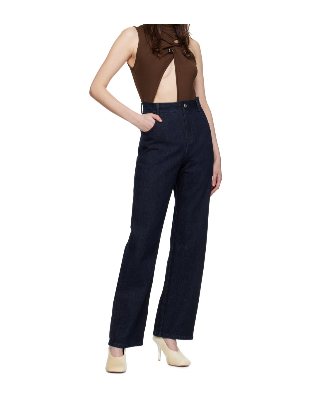 Christopher Esber Denim Trousers With Belt Loops In Navy Blue