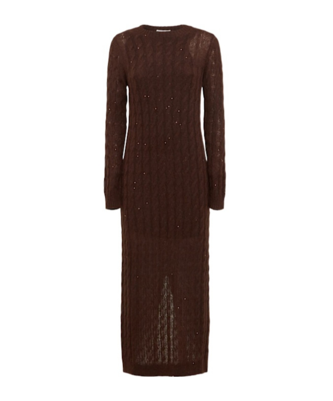 Brunello Cucinelli Embellished Mohair Blend Knit Dress In Brown