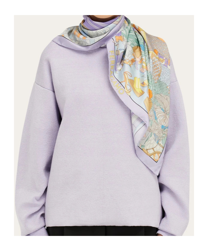 Ferragamo Atelier Print Silk Foulard In Purple