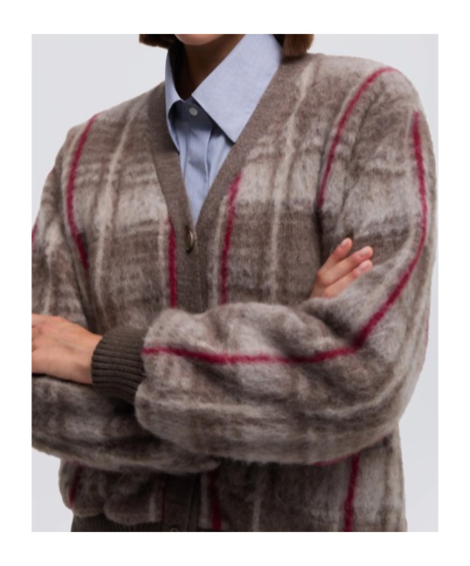 Aspesi V-neck Checked Sweater In Brown