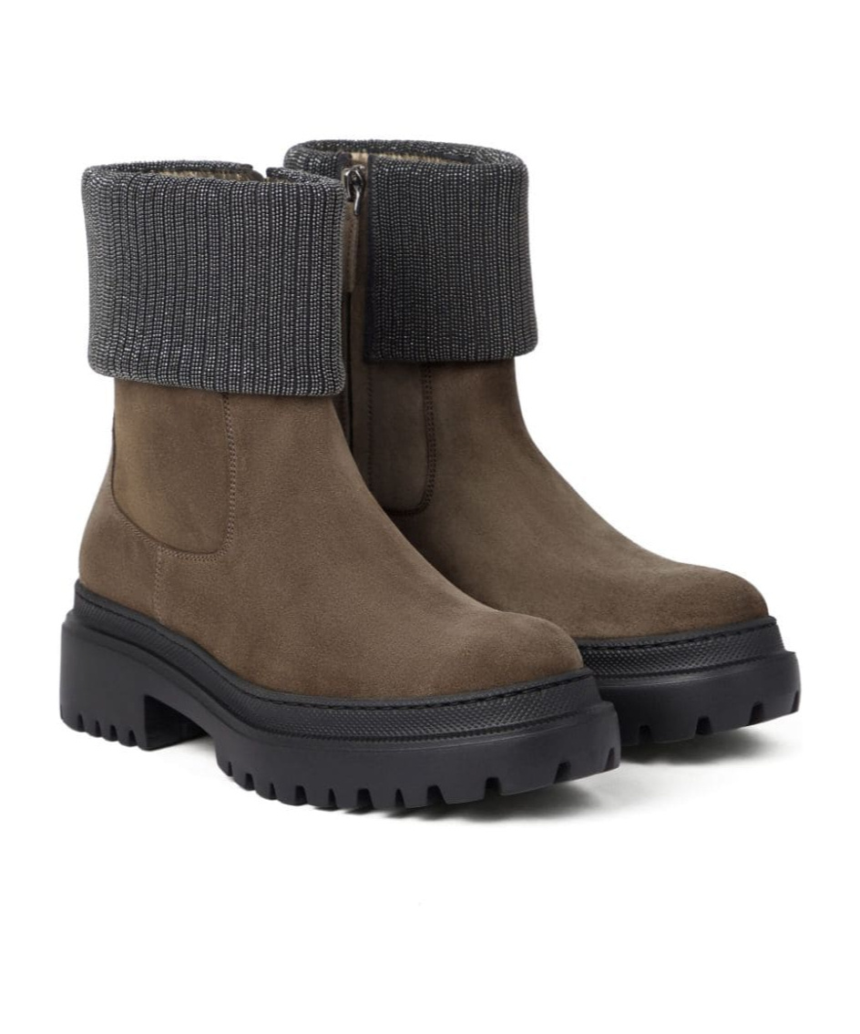 Shop Brunello Cucinelli Monili-trim Block-heel Ankle Boots In Green