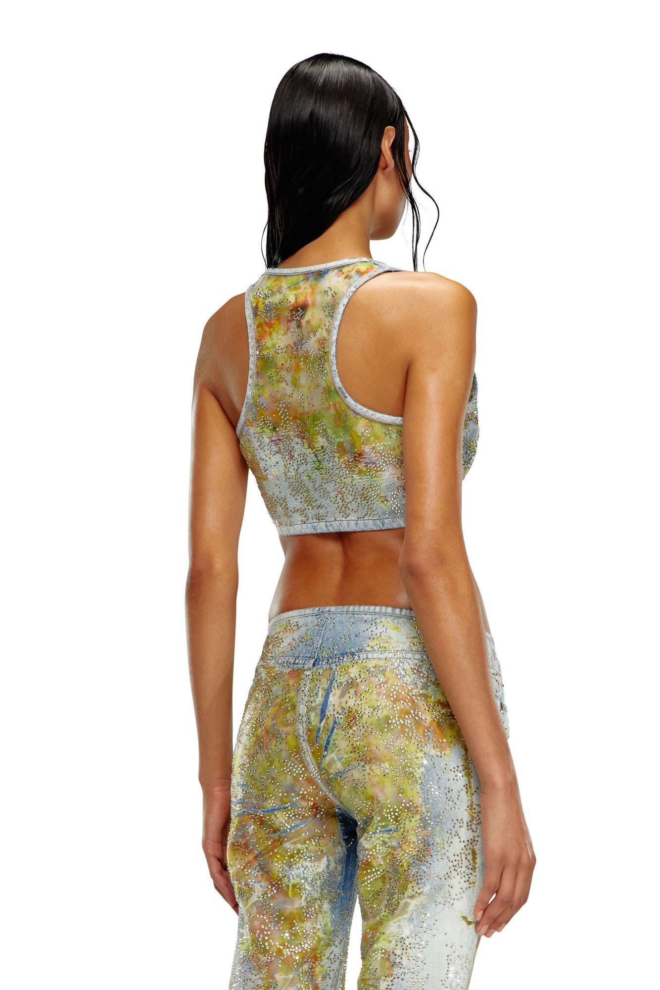 Diesel Cropped Top In Flower Devoré Denim In White