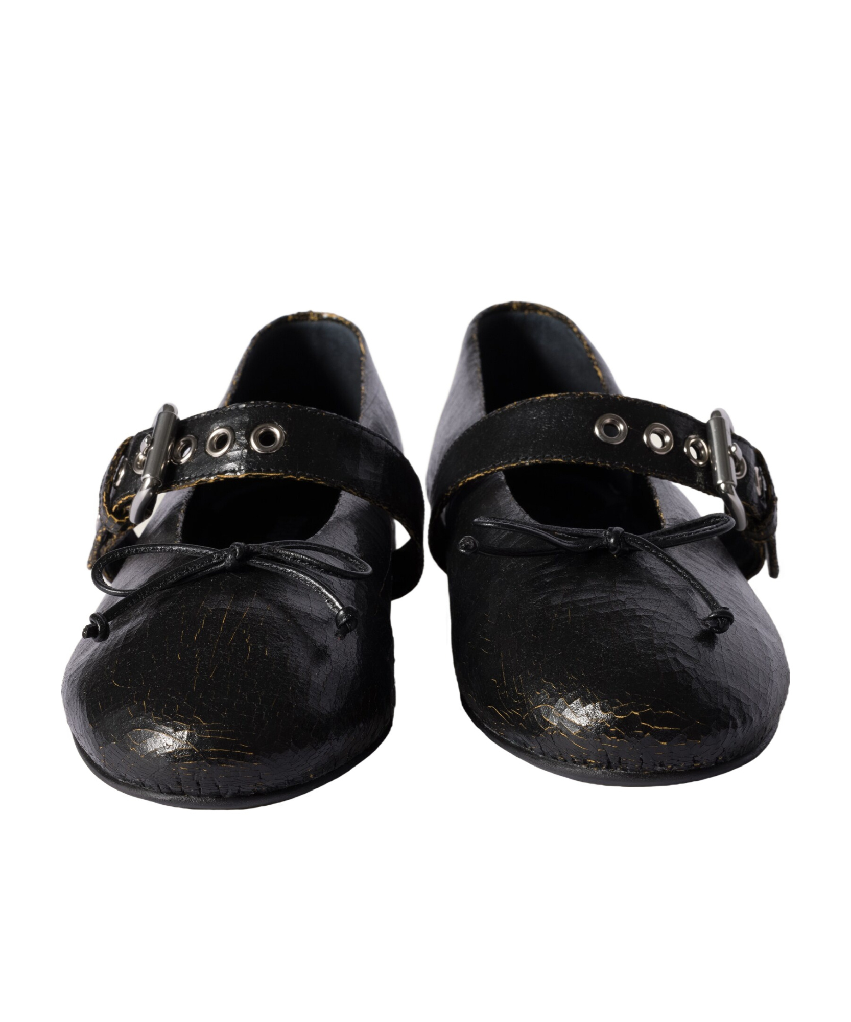 Shop Miu Miu Crackle Leather Ballerinas In Black