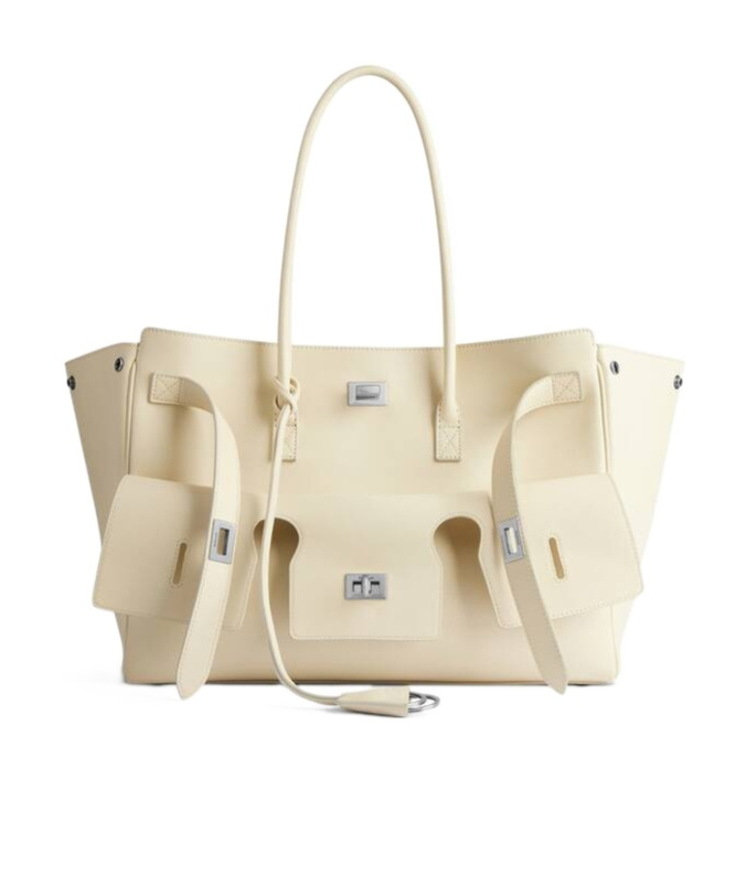 Balenciaga Bel Air Medium Leather Tote Bag In Soybean Color
