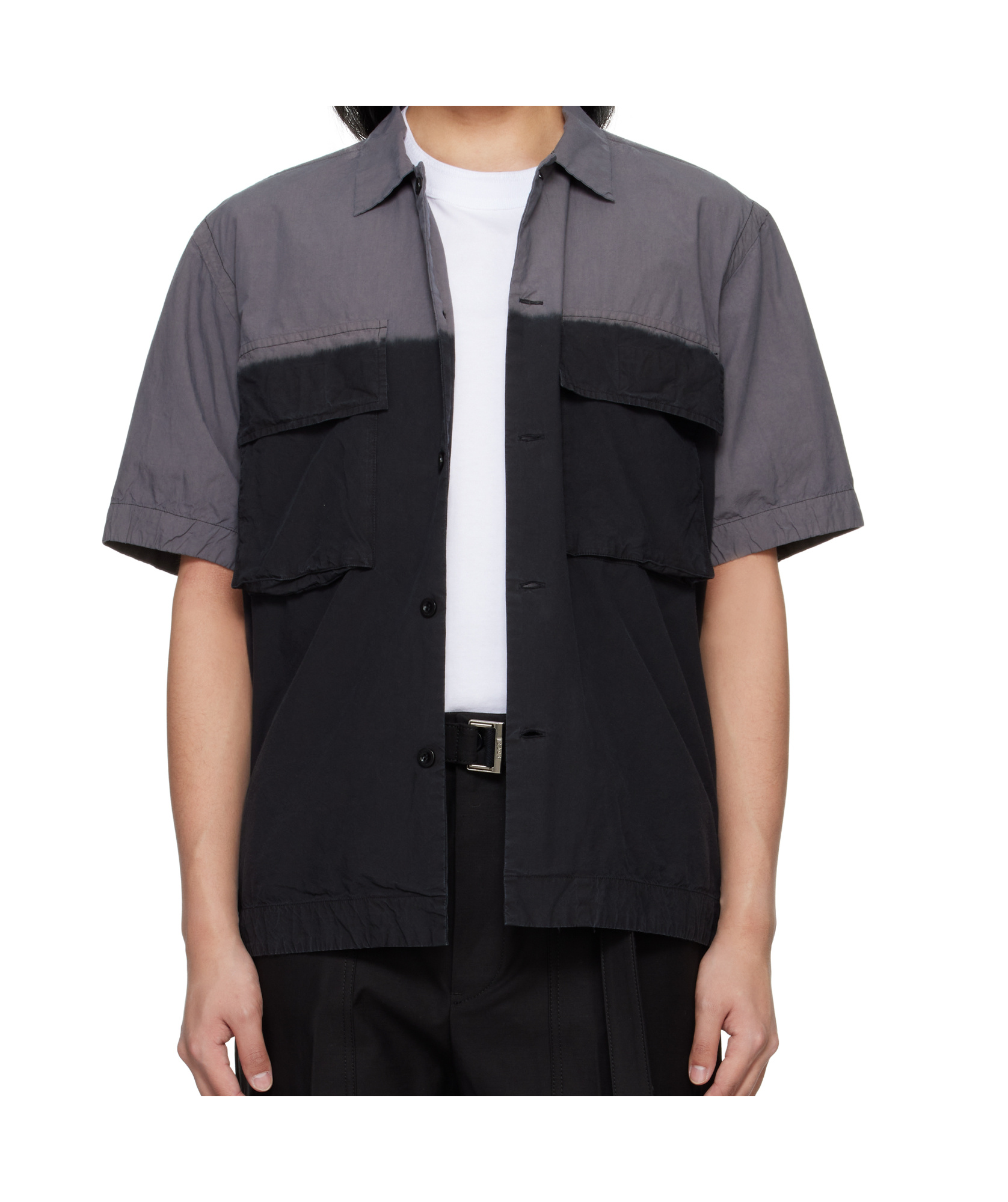 Sacai Garment Dye Short Sleeve Cotton Button-up Shirt In Black