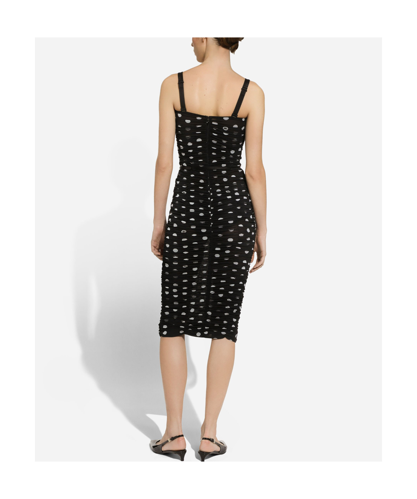 Shop Dolce & Gabbana Polka-dot Tulle Midi Dress In Black