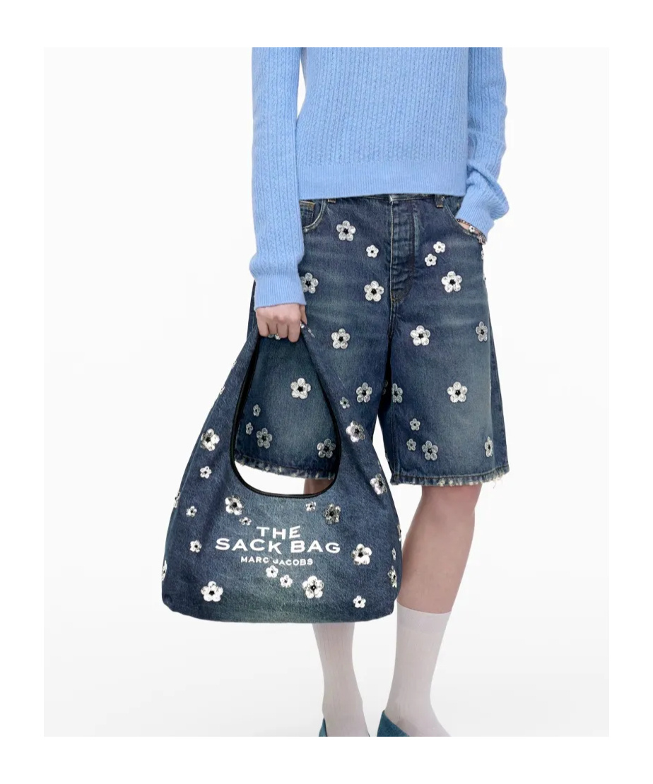 Shop Marc Jacobs Flower Denim Shoulder Bag In Blue