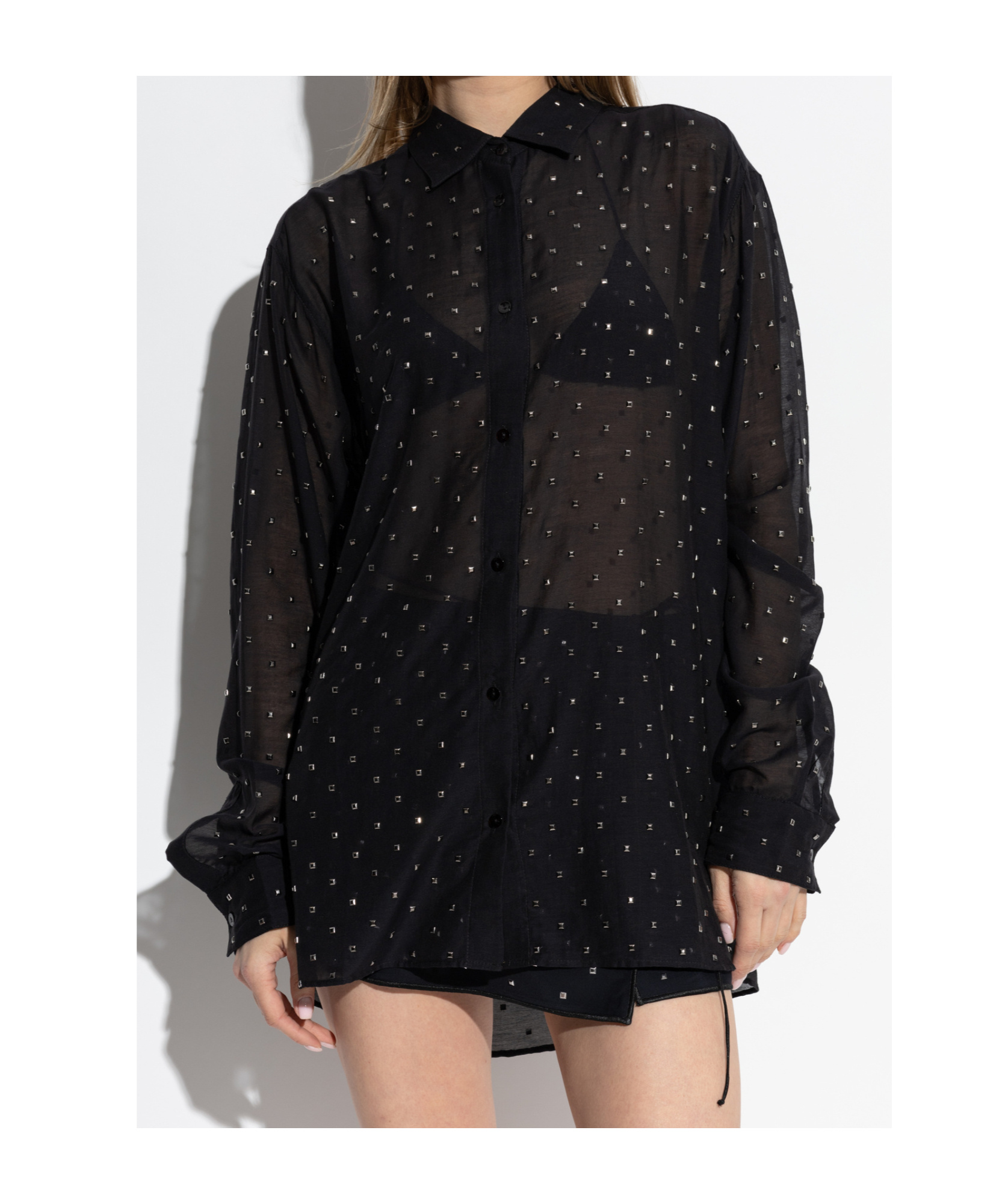 Shop Oseree Stud-embellished Shirt In Black