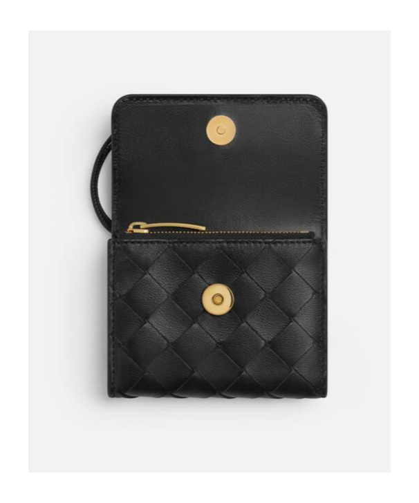 Bottega Veneta Leather Intrecciato Andiamo Trifold Wallet In Black