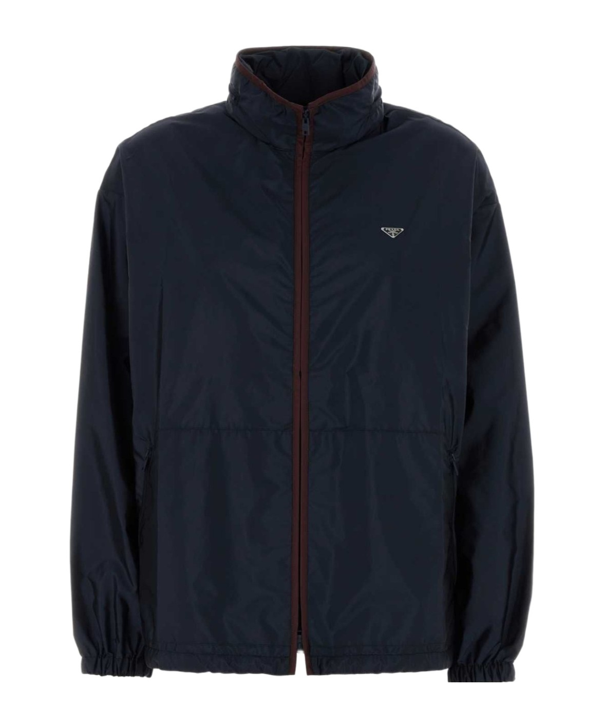 Prada Re-nylon Windbreaker High Collar In Black