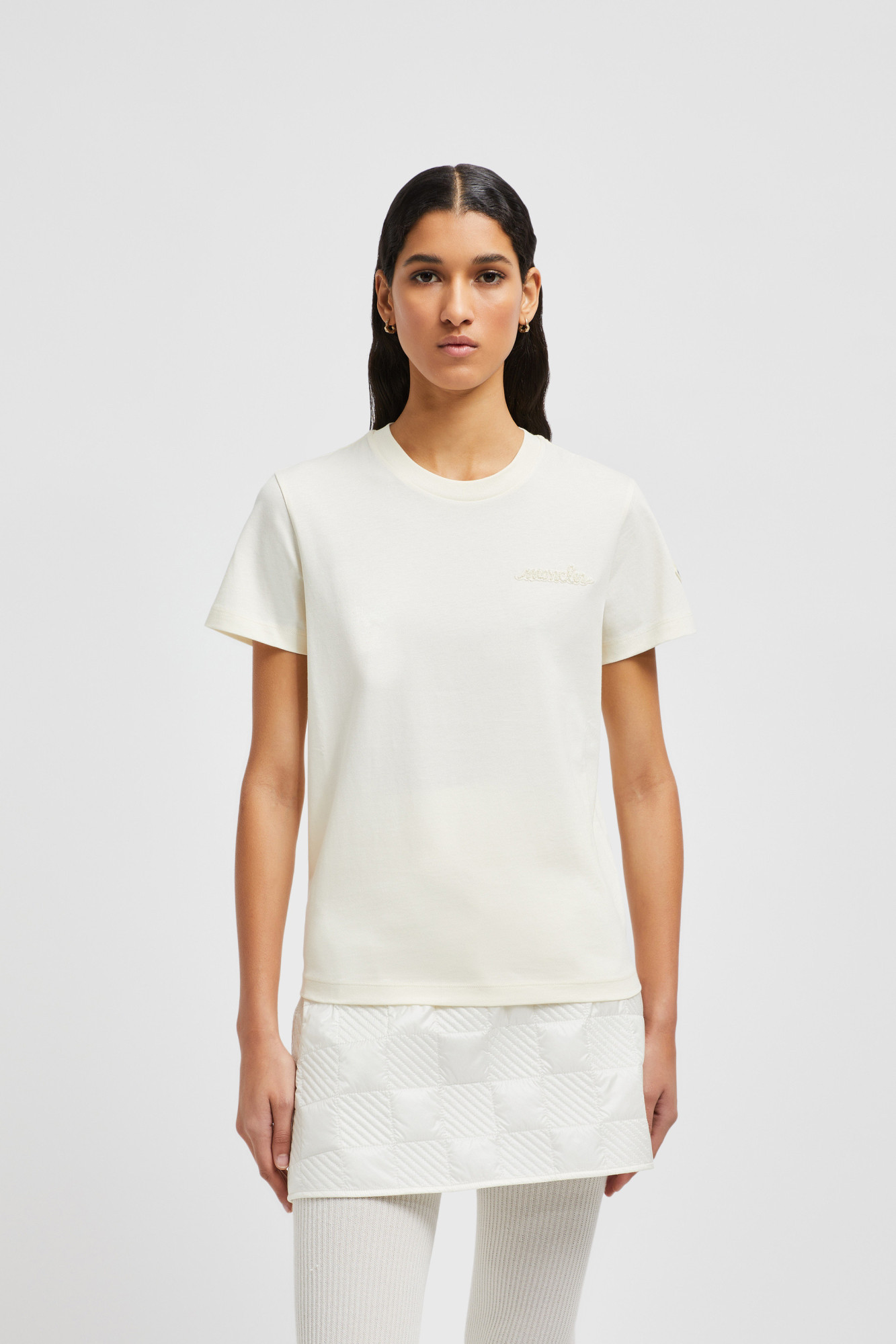Moncler Logo-embroidered Cotton T-shirt In White