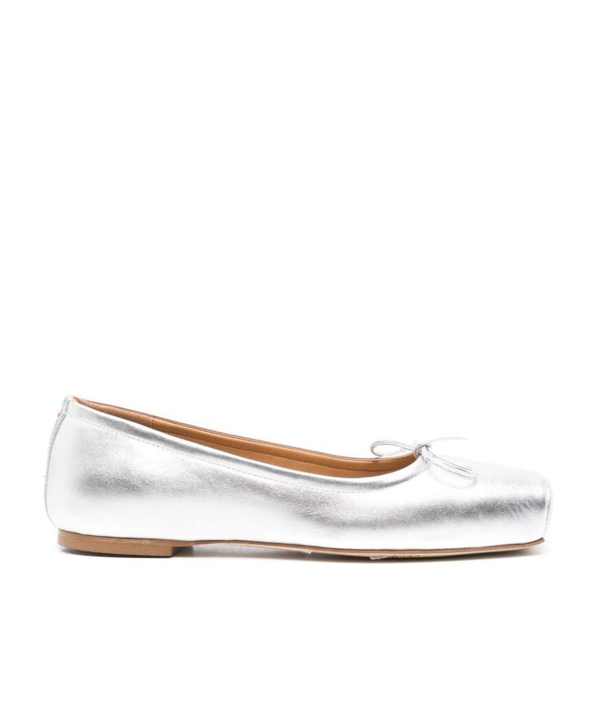 Aeyde Gabriella Laminated Nappa Leather Silver Ballerina In White