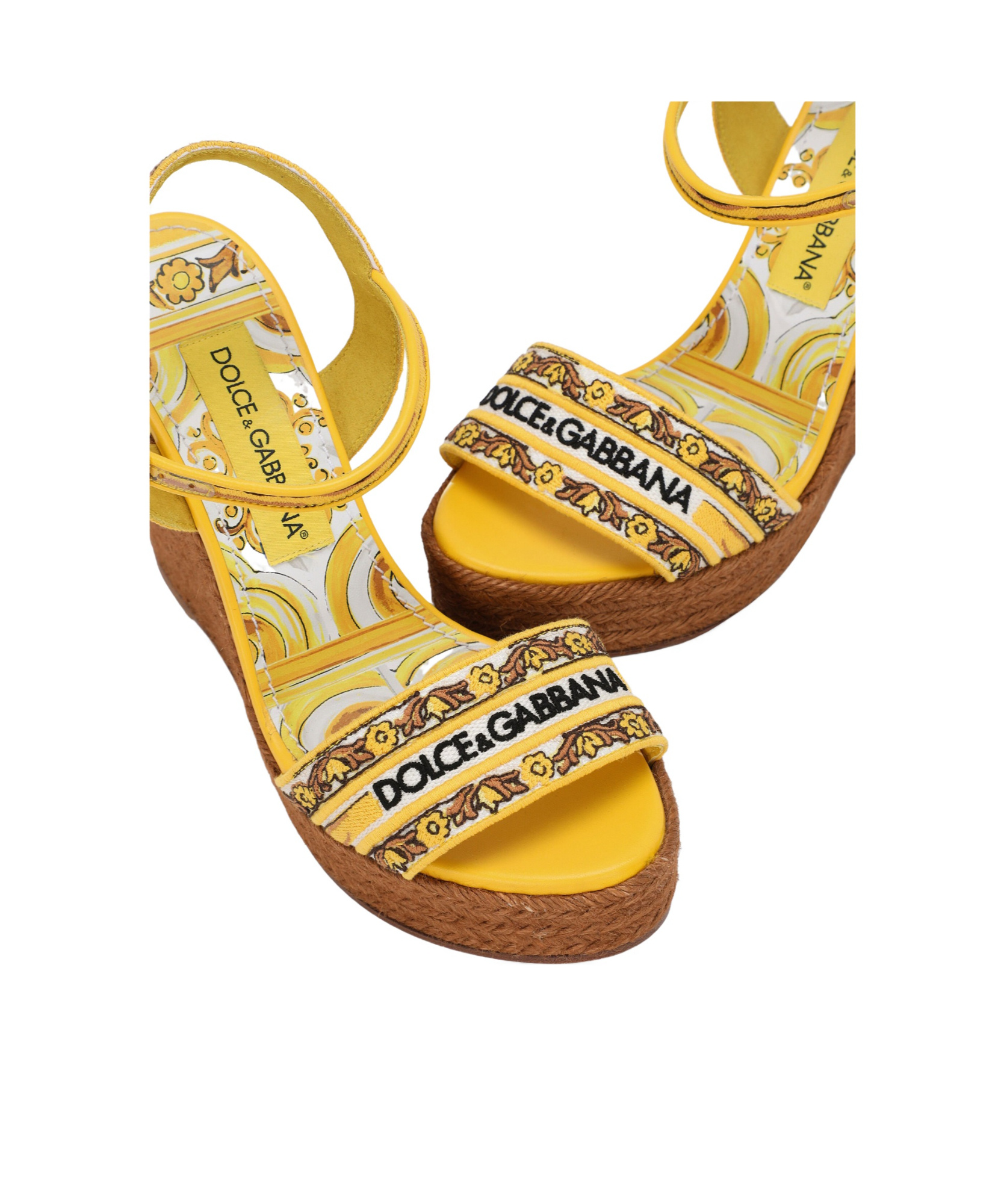 Dolce & Gabbana Maiolica Embroidered Wedge Sandals In Brown