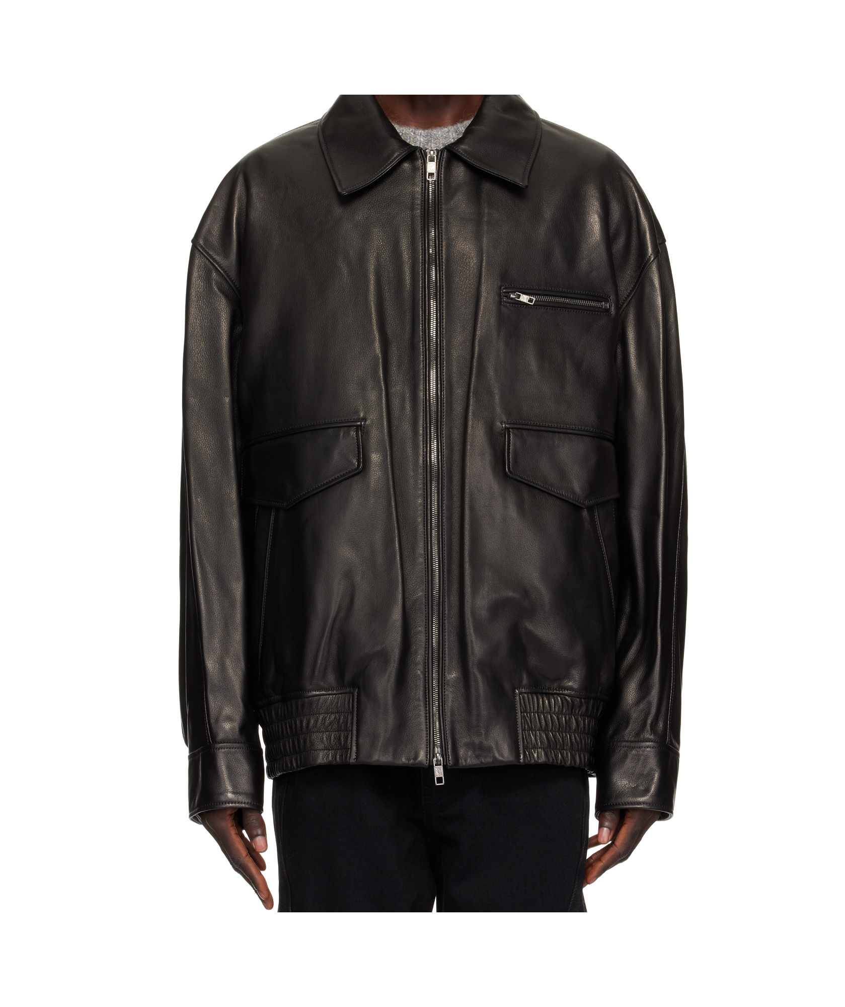 Wooyoungmi Long-sleeved Leather Jacket In Black