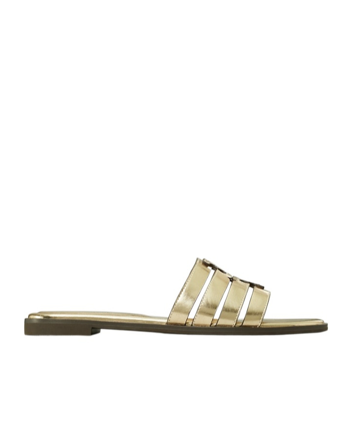 Tory Burch Ines Metallic Flat Slides In Gold