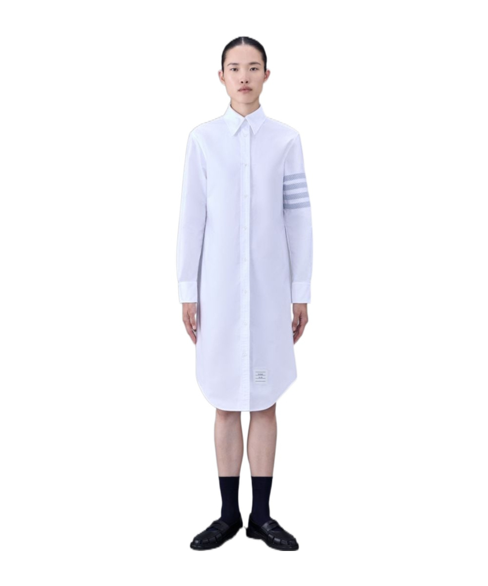 Thom Browne Striped Cotton Oxford Shirt Dress In White