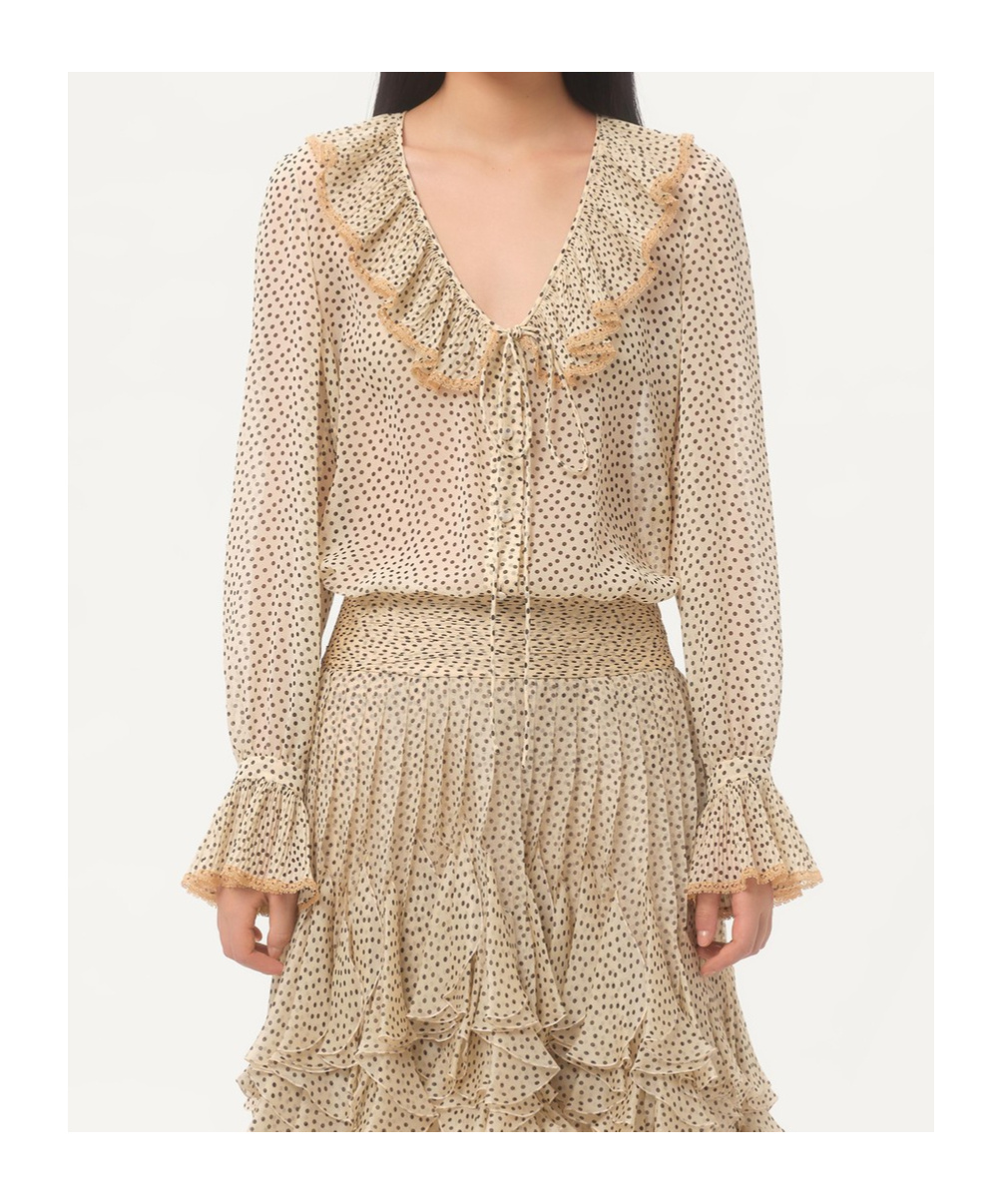 Valentino Silk Blouse With Ruffled Neckline And Polka Dot Pattern In Nude