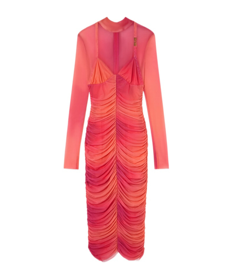 Versace Pleated High-neck Dress In Red