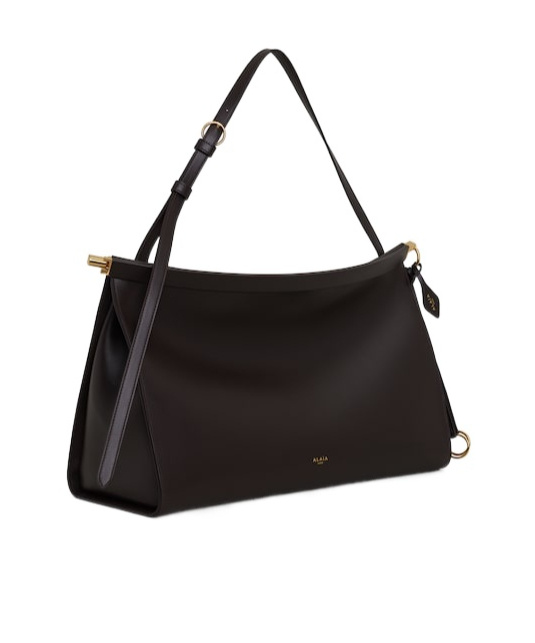 Alaïa Le Click East West Large Bag In Leather In Dark Brown