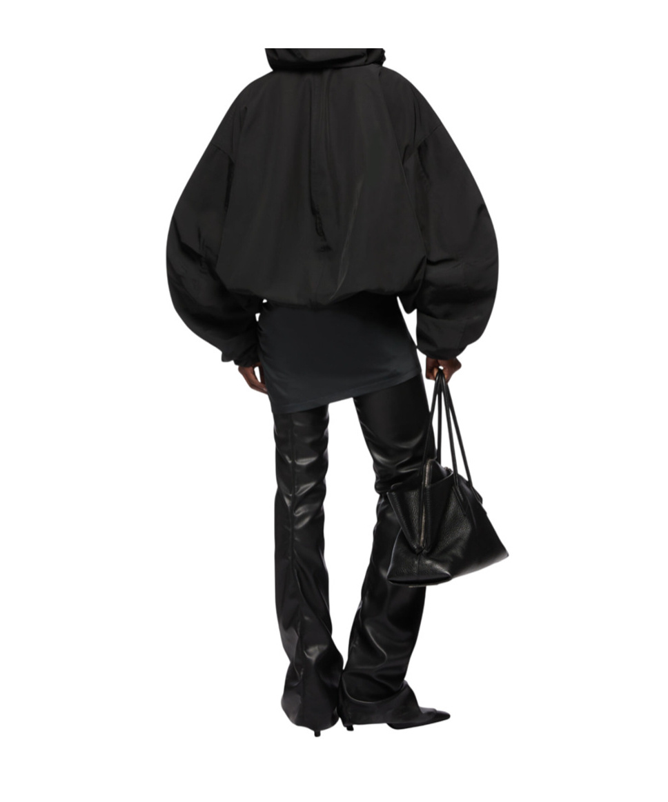 Attico Oversized Black Hooded Bomber Jacket In Black