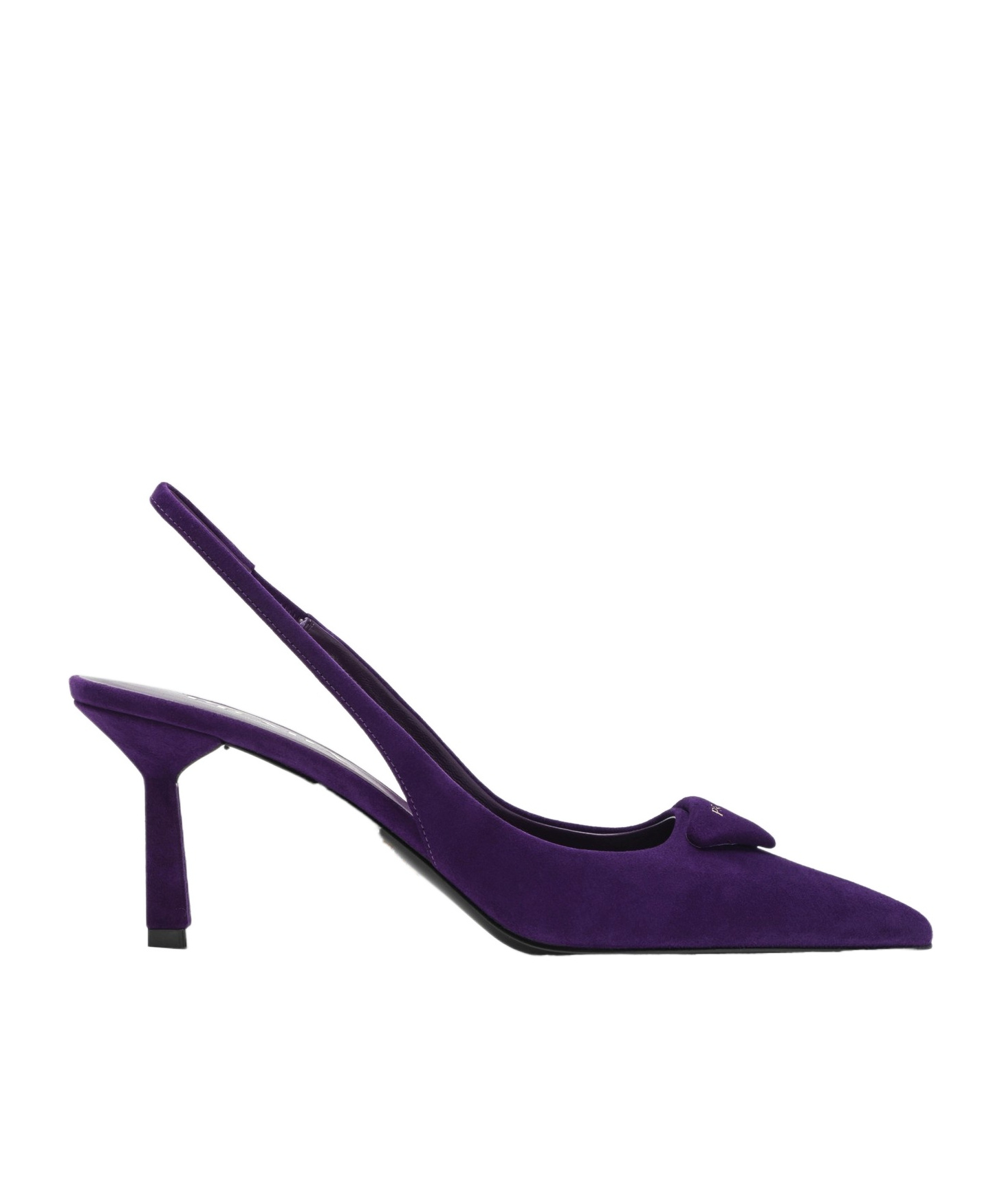 Prada 75 Triangle Logo Slingback Suede Pumps In Purple