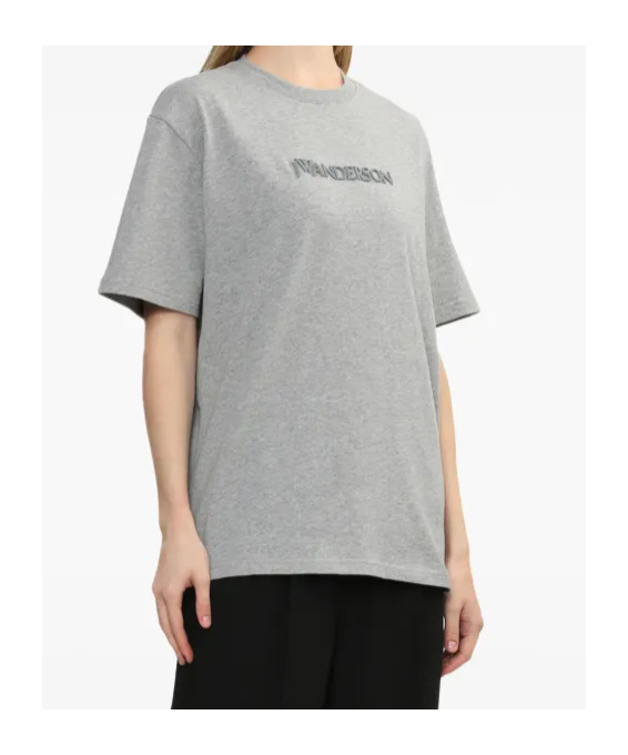 Jw Anderson Gray Flocked Logo T-shirt In Gray