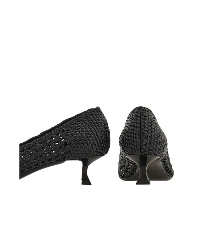 Ferragamo Zelma Woven Leather Buckle Pumps In Black