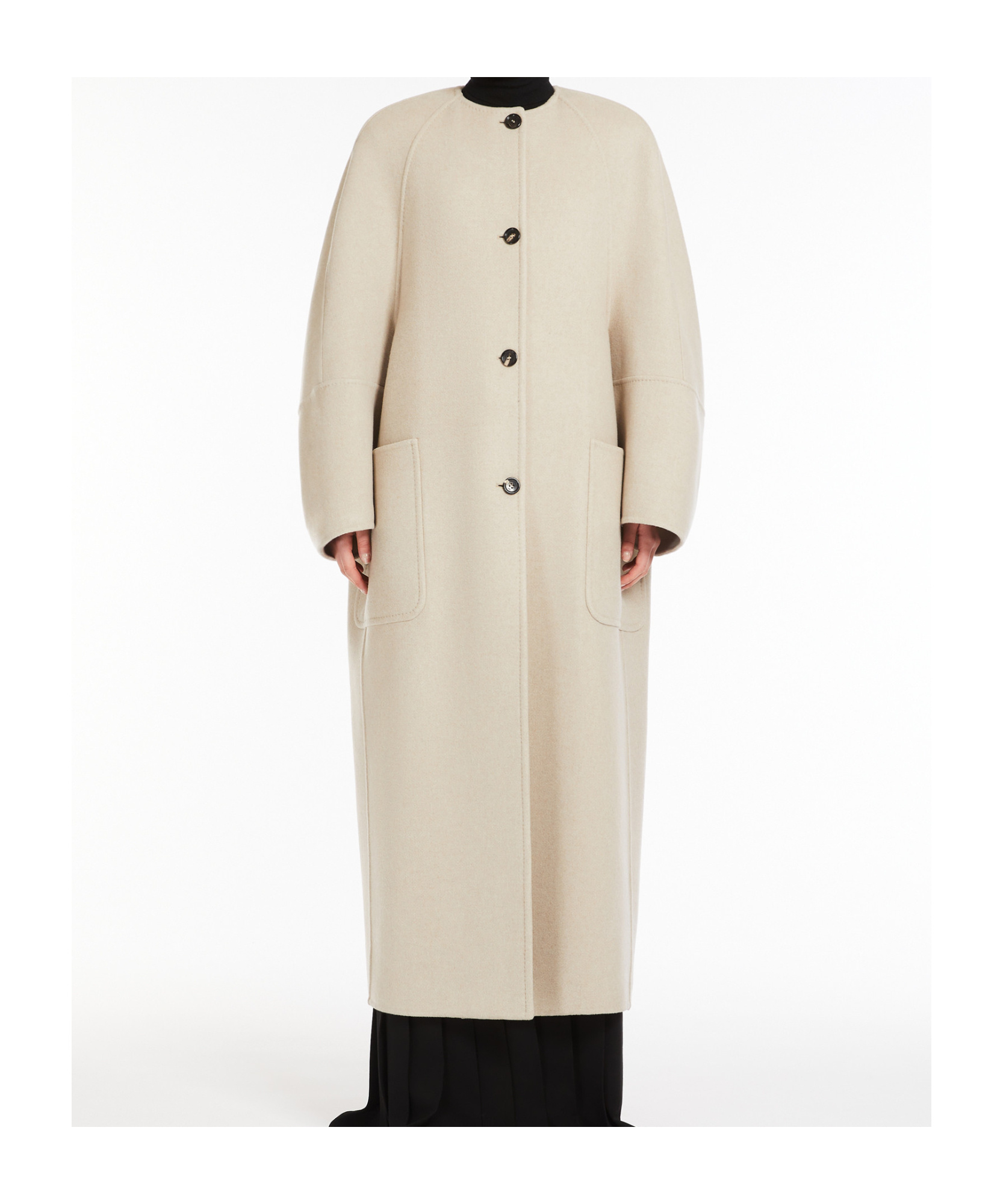 Max Mara Album Collarless Cashmere Long Coat In Nude