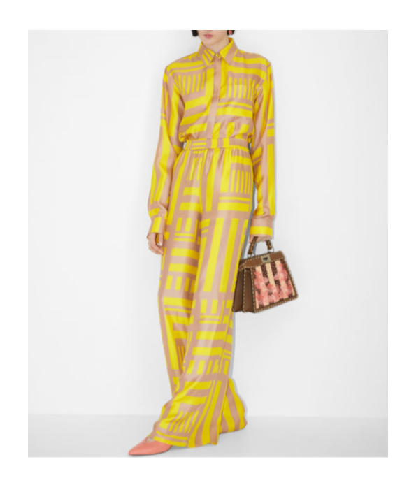 Shop Fendi All-over  Labyrinth Printed Trousers In Yellow