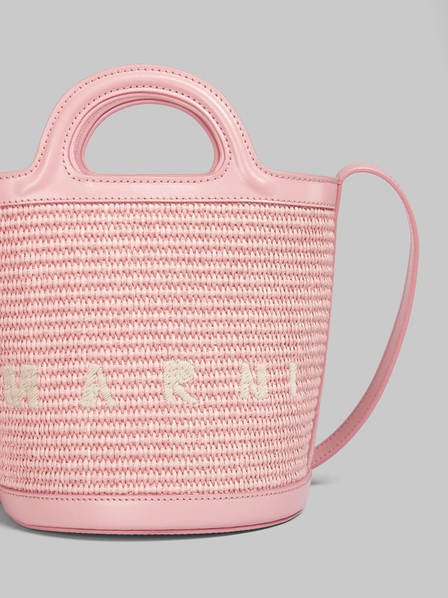 Marni Light Pink Mini Tropicalia Woven Bucket Bag In Pink