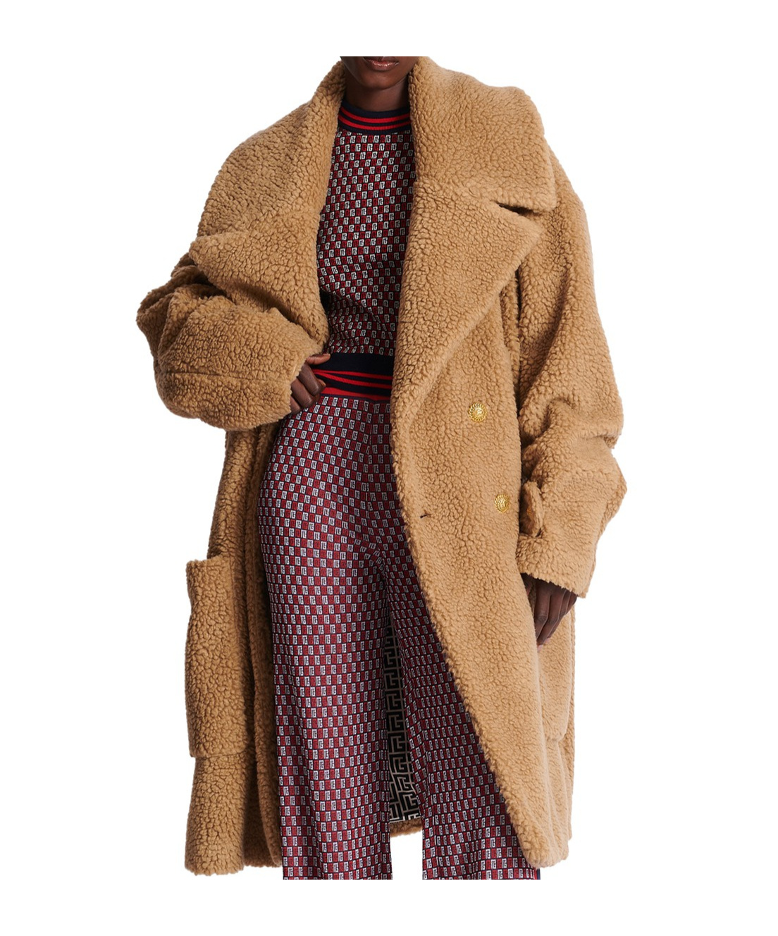 Shop Balmain Double-breasted Coat In Brown