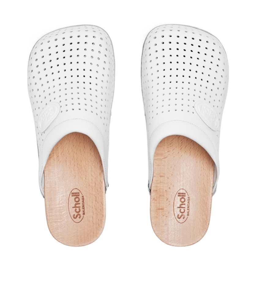 Balenciaga Scholl X 'clog' Perforated Rivet Wooden Mules In Neutral