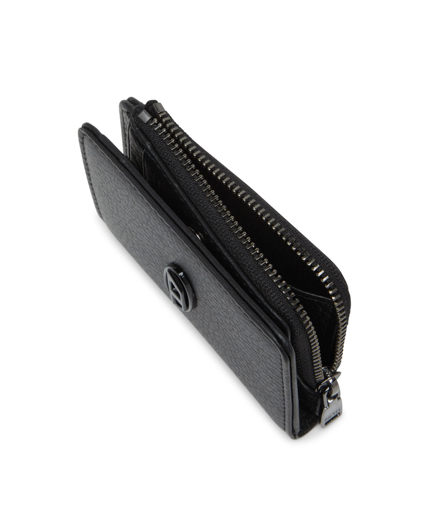 Diesel Logo Plaque Leather Wallet In Black