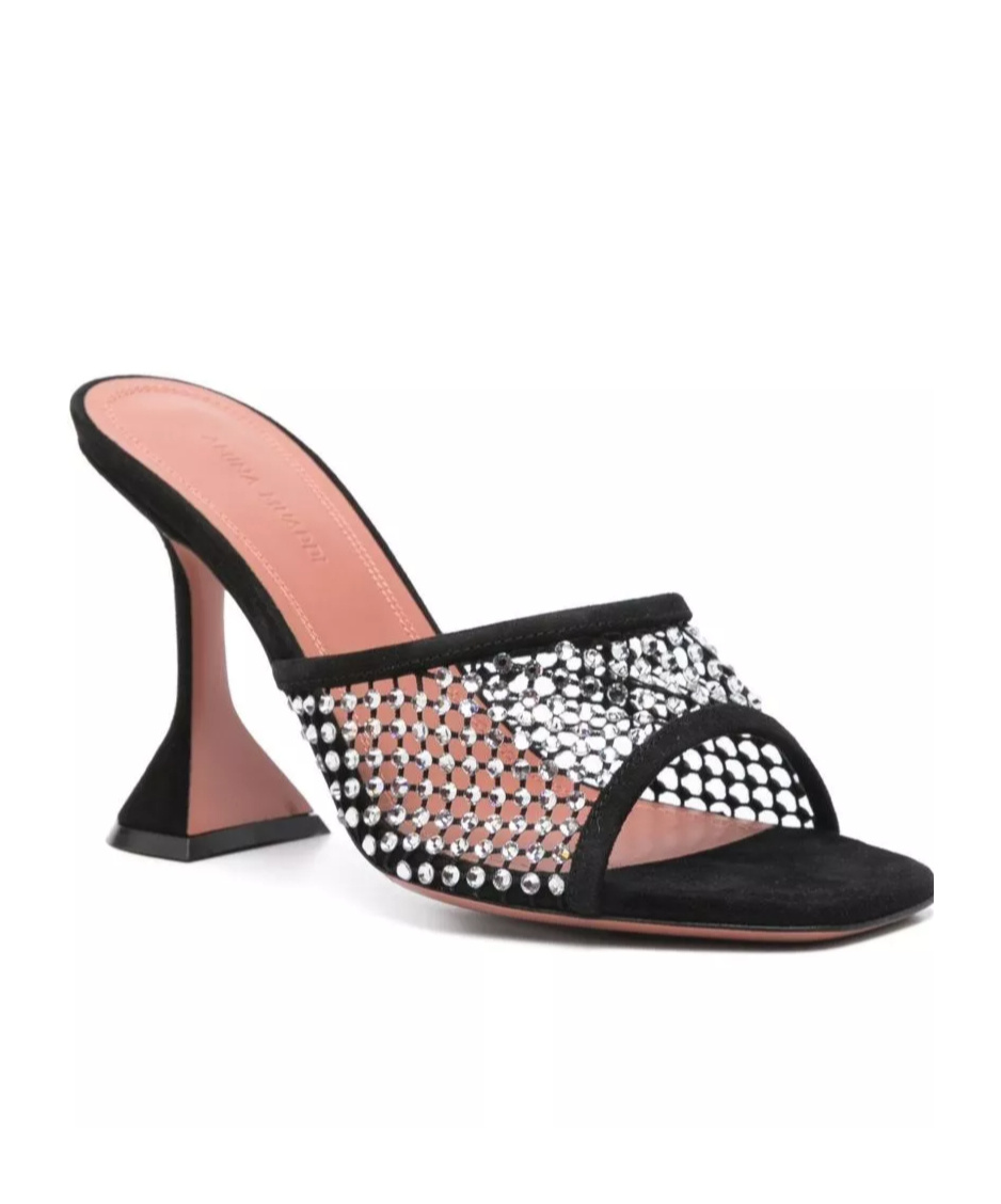 Amina Muaddi Black Slip On Heels In Black