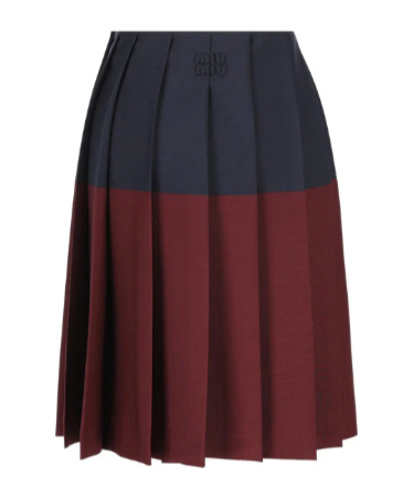 Miu Miu Colorblocked Pleated Wool Midi Skirt In Black