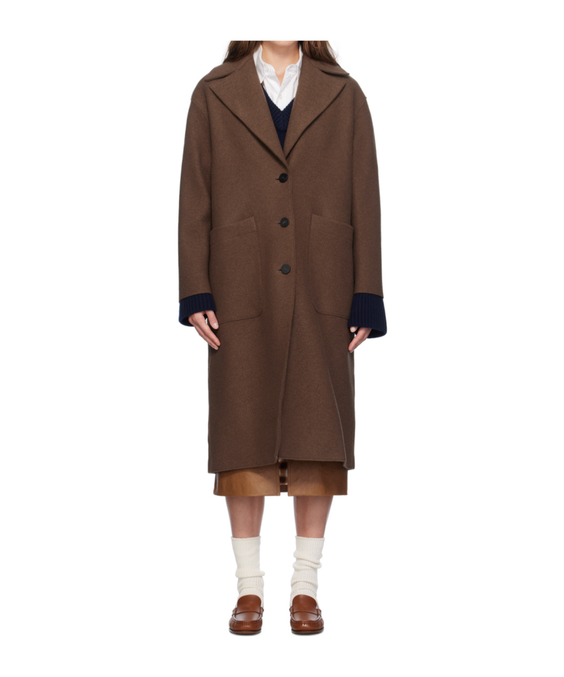 Harris Wharf London Long-sleeved Single-breasted Coat In Brown