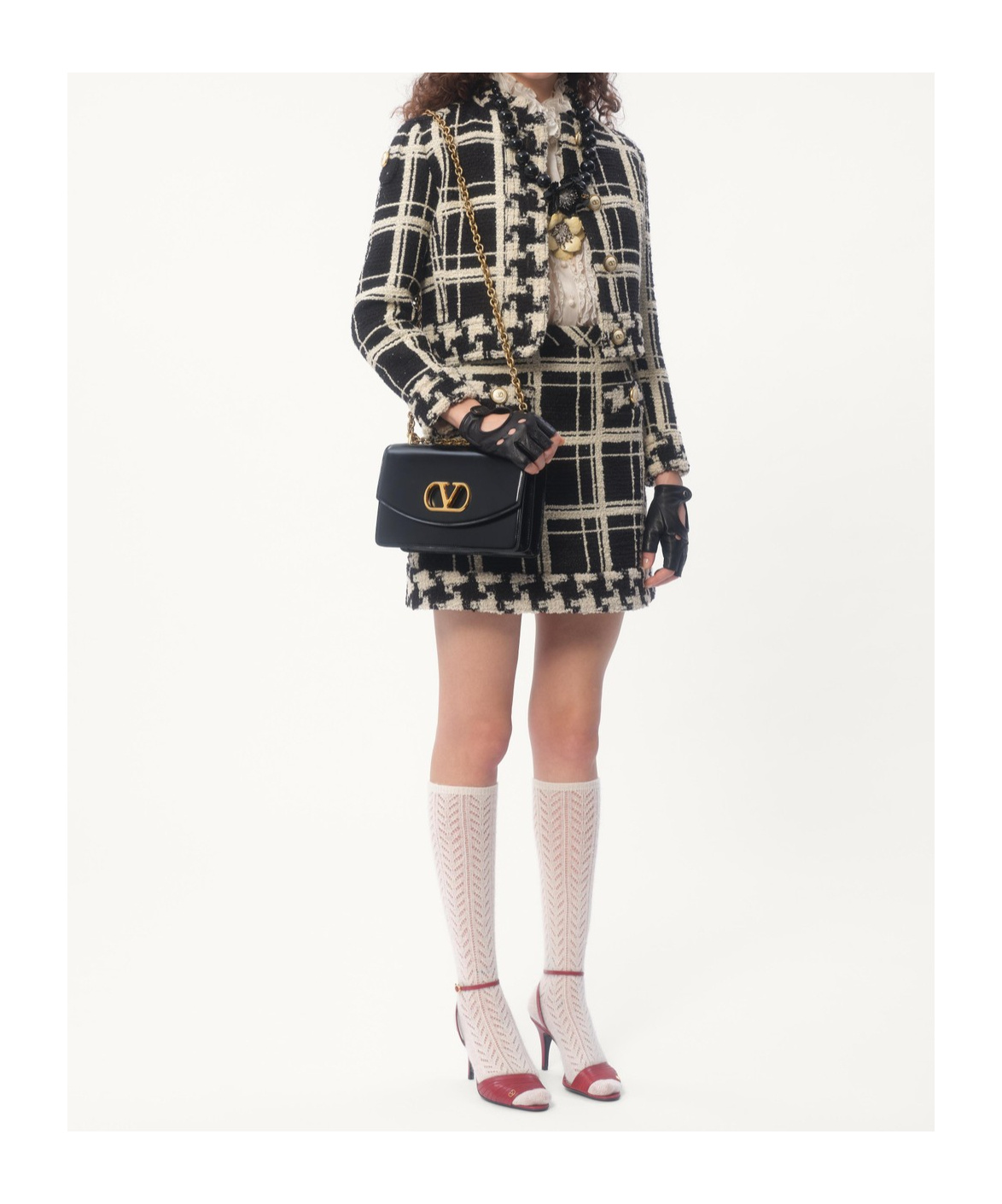 Valentino Womens Tweed Check-print Knitted Jacket Nero Avorio In Black