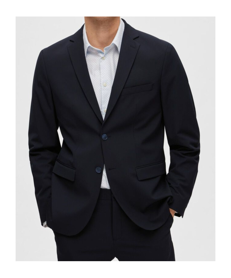 Selected Viscose Blend Slim Fit Blazer In Blue